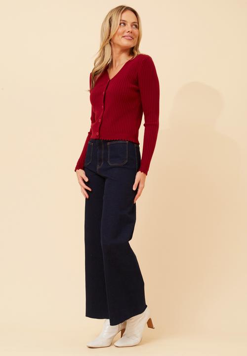 Stella Morgan - Lettuce Trim Cardigan -  Red