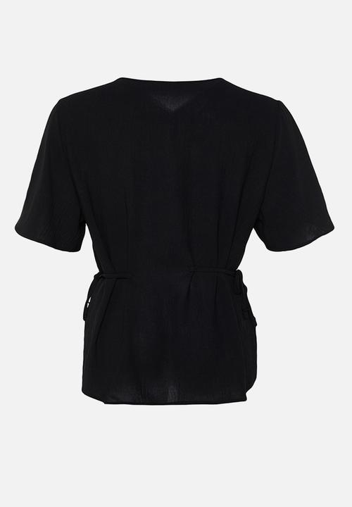 Trendyol - Plus Woven V-NeckTie -Up Blouse - Black