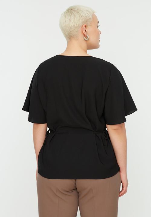Trendyol - Plus Woven V-NeckTie -Up Blouse - Black