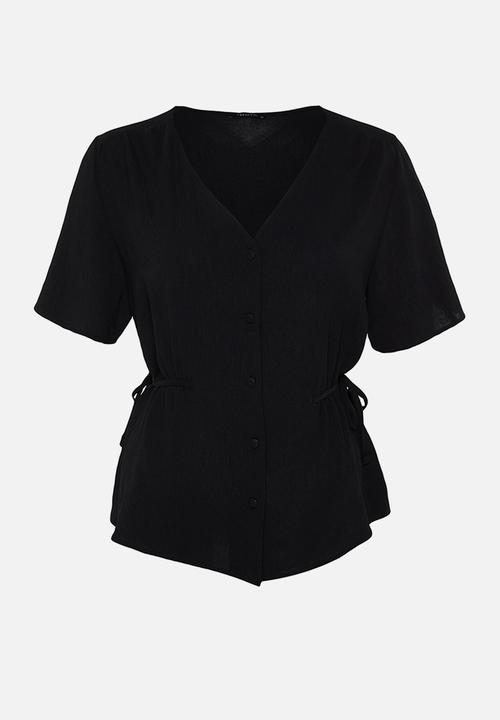 Trendyol - Plus Woven V-NeckTie -Up Blouse - Black