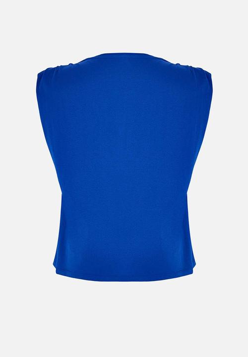 Trendyol - Plus Crew Neck Basic 100% Cotton Knitted Blouse - Blue
