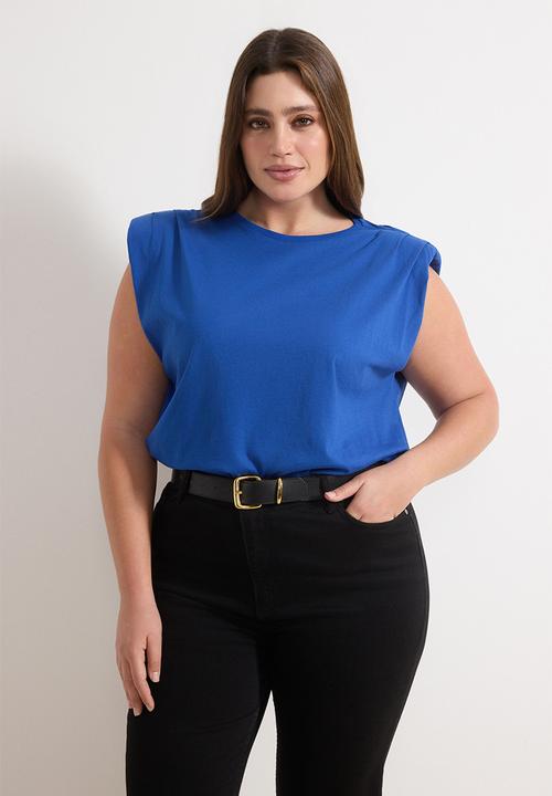 Trendyol - Plus Crew Neck Basic 100% Cotton Knitted Blouse - Blue
