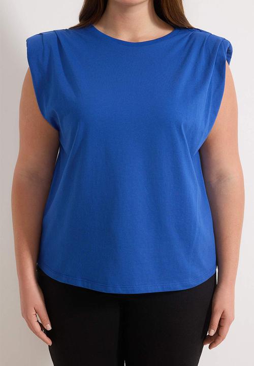 Trendyol - Plus Crew Neck Basic 100% Cotton Knitted Blouse - Blue