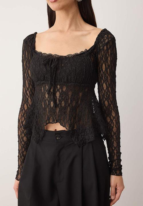 Trendyol - Square Collar Lace Blouse - Black
