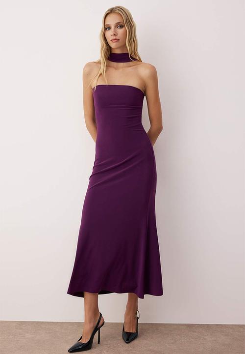 Trendyol - Knitted Neck Detail Maxi Unlined Dress - Plum