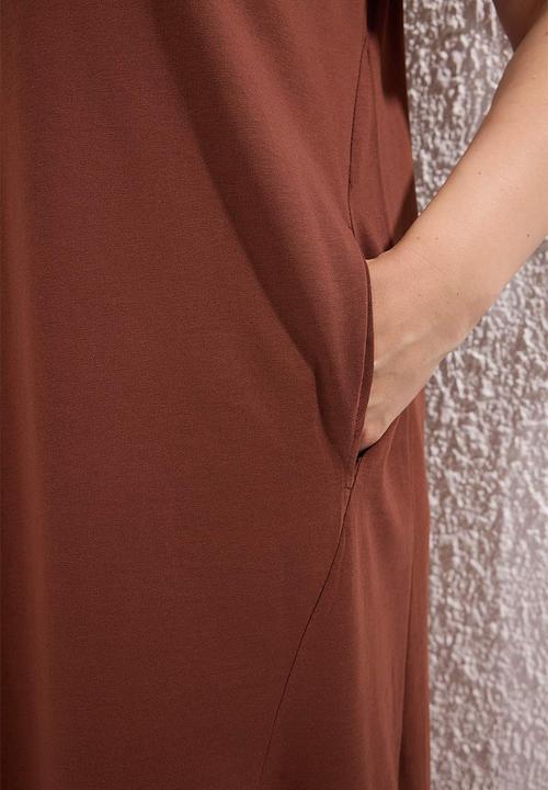 Trendyol - Plus Midi 100% Cotton Knitted T-Shirt Dress - Brown