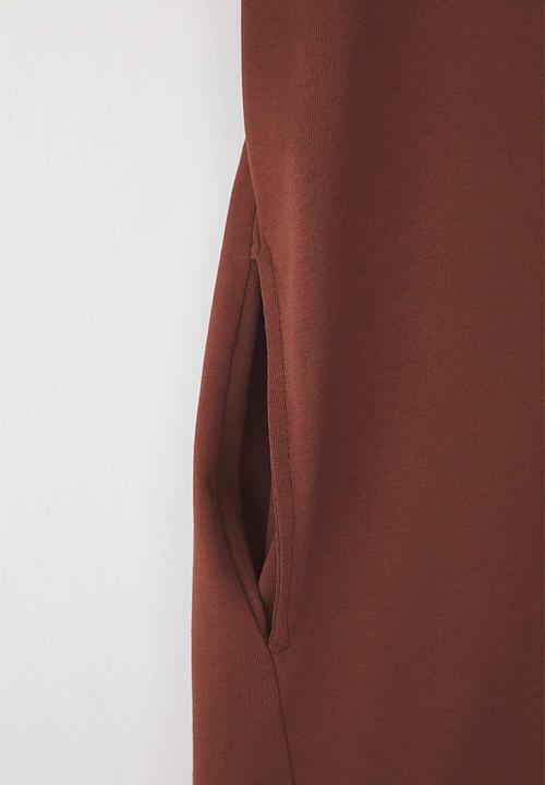 Trendyol - Plus Midi 100% Cotton Knitted T-Shirt Dress - Brown
