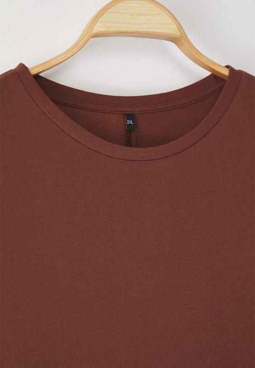 Trendyol - Plus Midi 100% Cotton Knitted T-Shirt Dress - Brown