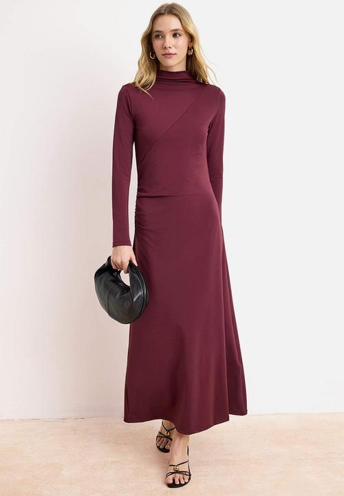 Trendyol - Plain Knitted Ruched Detail Sandy Dress - Plum