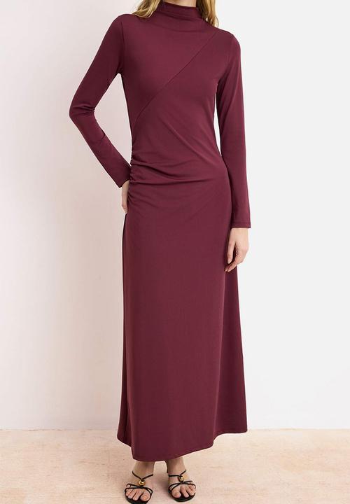 Trendyol - Plain Knitted Ruched Detail Sandy Dress - Plum