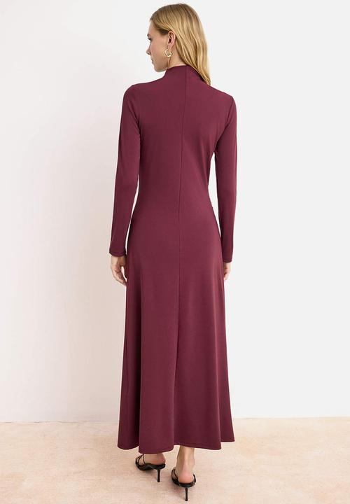 Trendyol - Plain Knitted Ruched Detail Sandy Dress - Plum