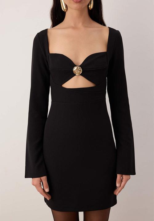 Trendyol - Accessory Detailed Woven Mini Stylish Dress - Black