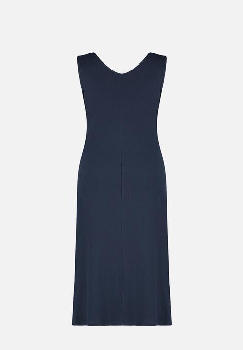 Trendyol - Plus Corded A-line Midi Knitted Dress - Navy Blue
