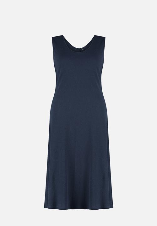 Trendyol - Plus Corded A-line Midi Knitted Dress - Navy Blue