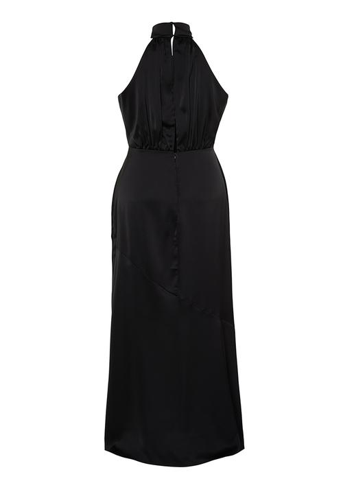 Trendyol - Plus Halter Neck Satin Maxi/Long Evening Dress - Black