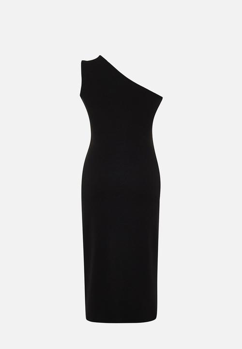 Trendyol - Plus Single Shoulder Asymmetrical Knitted Dress - Black