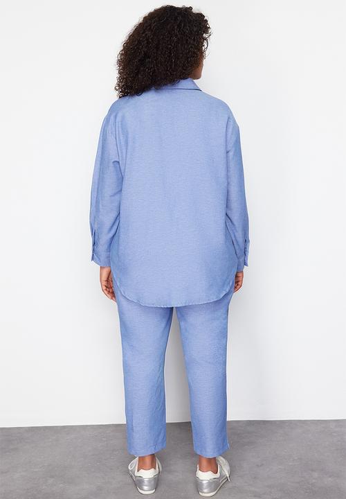 Trendyol - Plus Woven Bottom Top Set - Blue