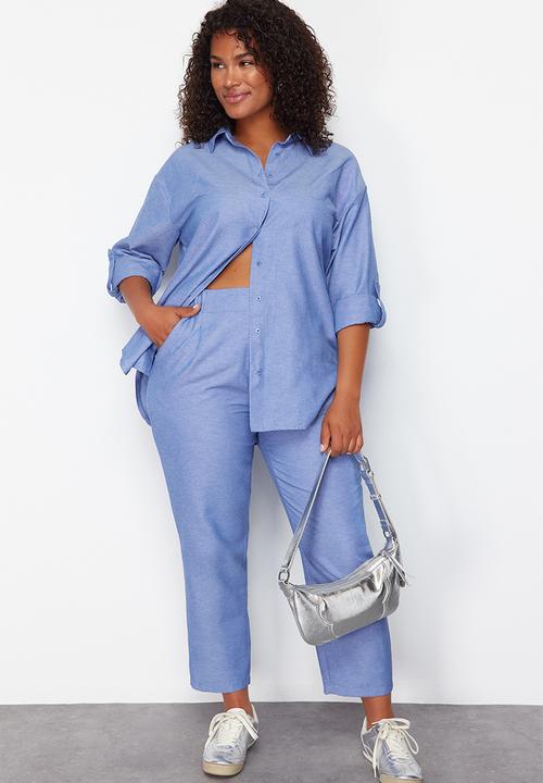 Trendyol - Plus Woven Bottom Top Set - Blue