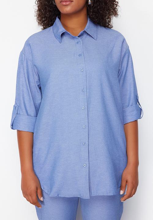 Trendyol - Plus Woven Bottom Top Set - Blue