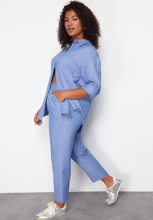 Trendyol - Plus Woven Bottom Top Set - Blue