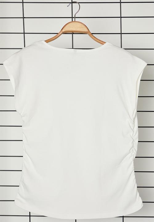 Trendyol - Plus Asymmetrical Neckline Knitted Blouse - Ecru