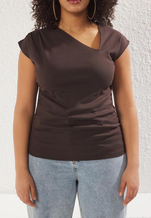 Trendyol - Plus Rib/Camisole Knitted Blouse - Brown