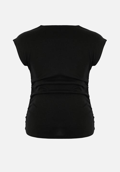Trendyol - Plus Soft Fabric Asymmetric Collar 100% Cotton Knitted Blouse - Bllack