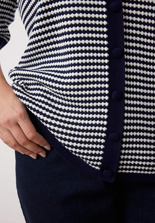 Trendyol - Plus Polo Collar Striped Knitwear Blouse - Navy Blue