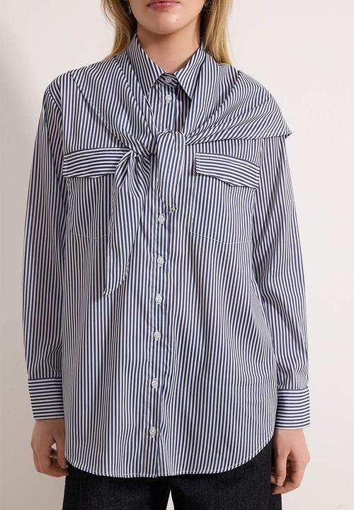Trendyol - Striped Regular Woven Tie-Back Scarf Detailed Shirt - Multi-Colored