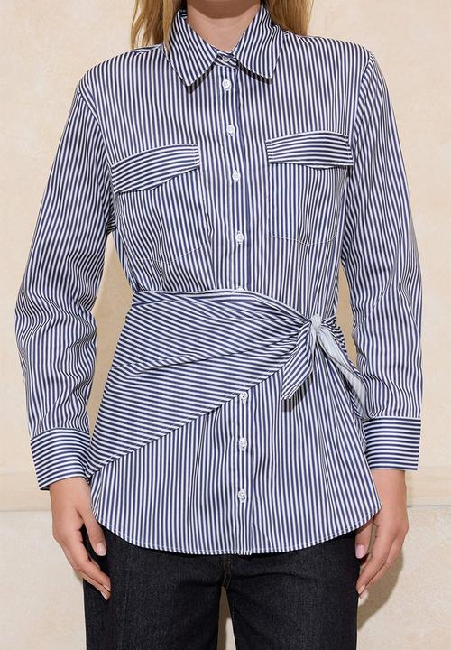 Trendyol - Striped Regular Woven Tie-Back Scarf Detailed Shirt - Multi-Colored