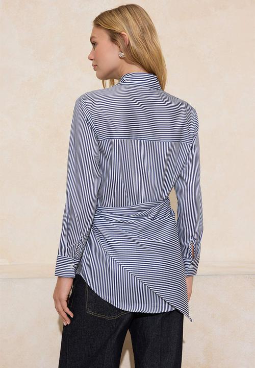 Trendyol - Striped Regular Woven Tie-Back Scarf Detailed Shirt - Multi-Colored