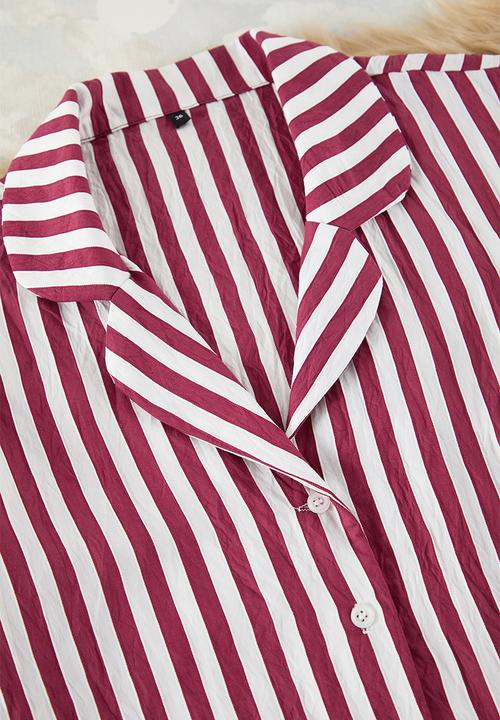 Trendyol - Striped textured pajamas set - burgundy