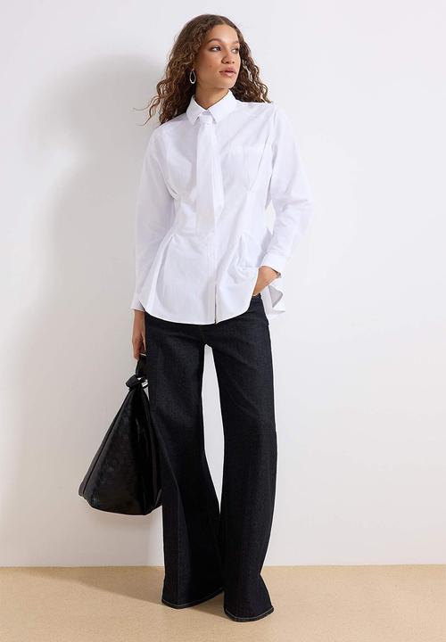 Trendyol - Cotton Fabric Tie Detailed Woven Shirt - White