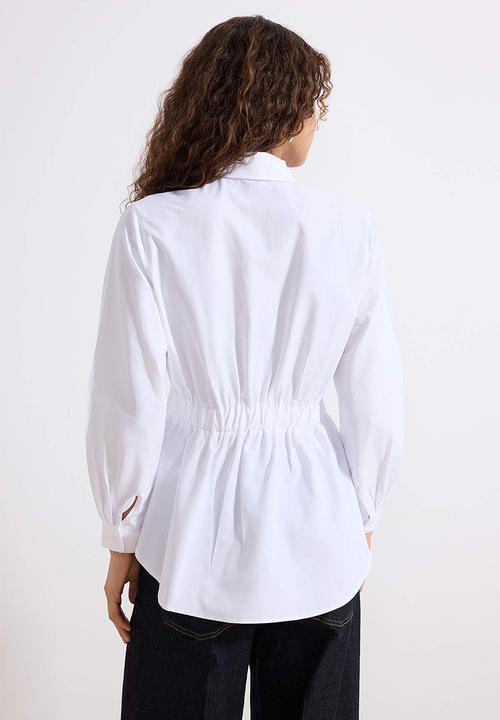 Trendyol - Cotton Fabric Tie Detailed Woven Shirt - White
