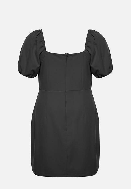 Trendyol - Plus Square Neck with Shorts Balloon Sleeves Woven Dress - Black