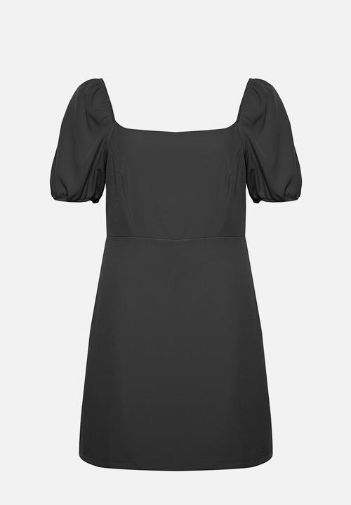 Trendyol - Plus Square Neck with Shorts Balloon Sleeves Woven Dress - Black