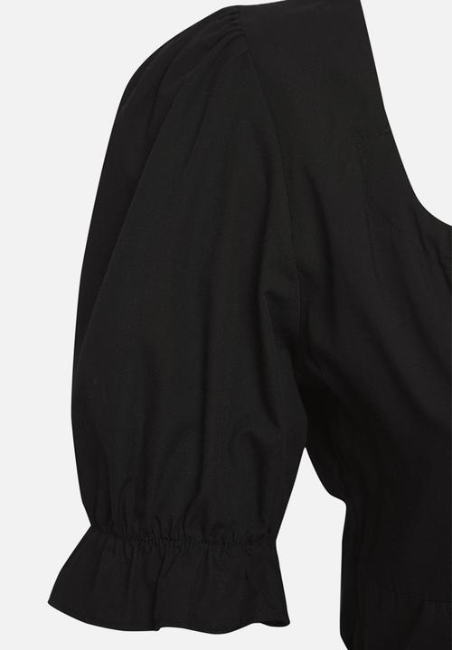 Trendyol - Plus Square Neck Back Tie Detail Woven Dress - Black