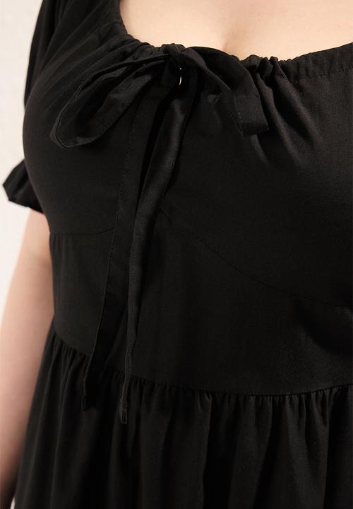 Trendyol - Plus Square Neck Back Tie Detail Woven Dress - Black