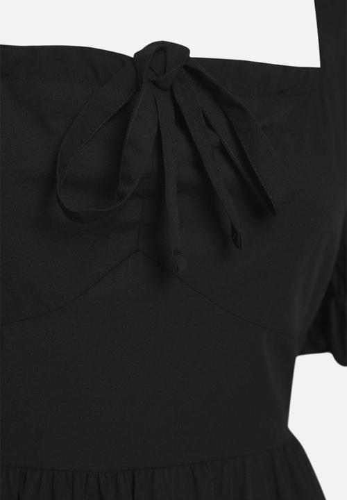 Trendyol - Plus Square Neck Back Tie Detail Woven Dress - Black