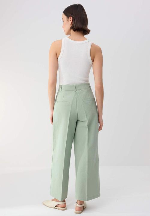 Trendyol - Gabardine Crop Wide Leg Pants - Light Khaki