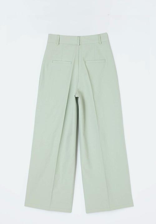 Trendyol - Gabardine Crop Wide Leg Pants - Light Khaki