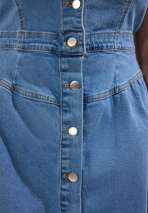 Trendyol - Plus Jacket Collar A-Line Comfort Stretch Denim Dress - Light Blue