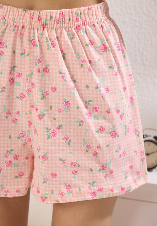 Trendyol - Floral print gingham pyjama set - pink