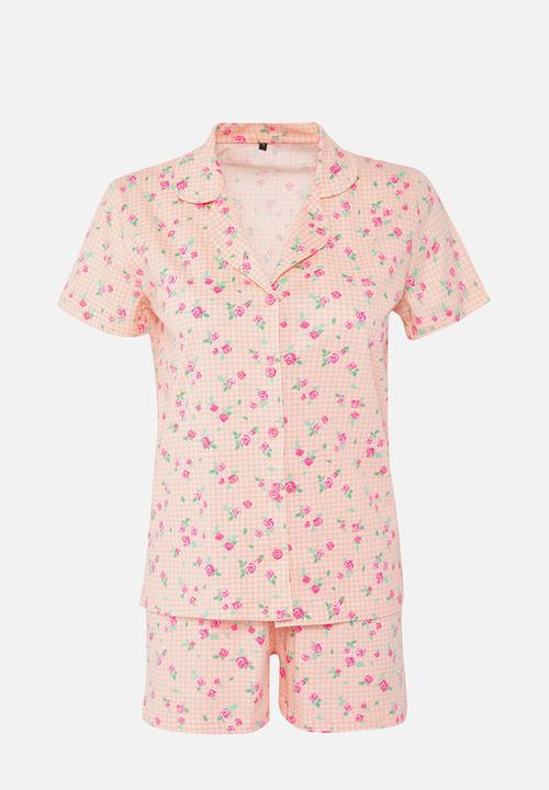 Trendyol - Floral print gingham pyjama set - pink