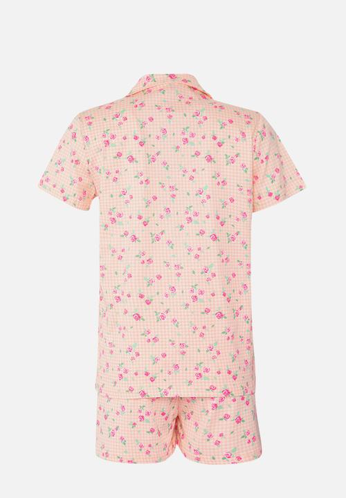 Trendyol - Floral print gingham pyjama set - pink