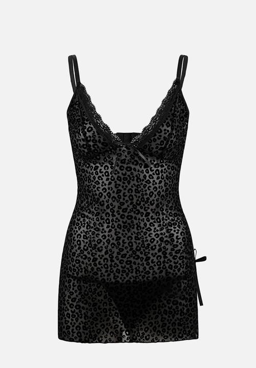 Trendyol - Leopard patterned panty babydoll - black