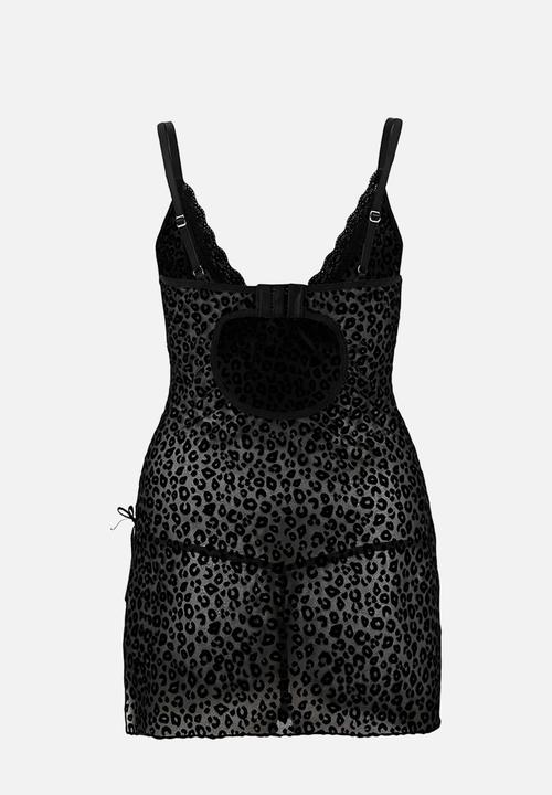 Trendyol - Leopard patterned panty babydoll - black