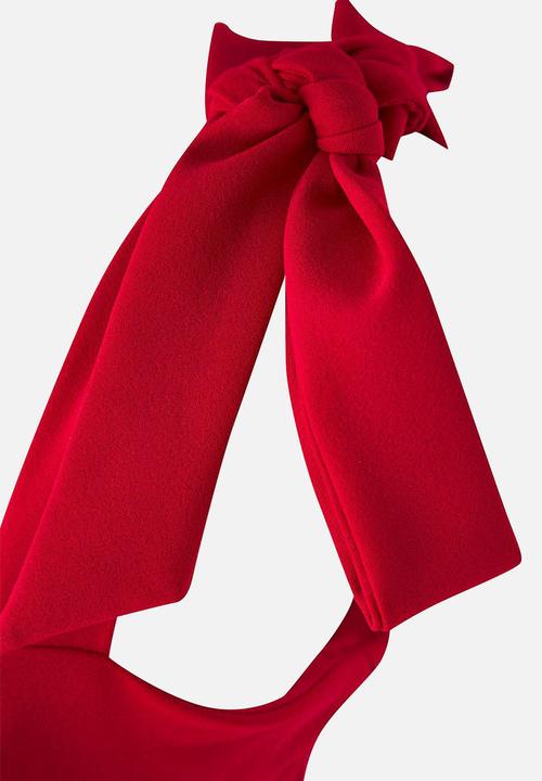 Trendyol - Plus A-Line Suspender Tie Detail Midi Woven Graduation Dress - Red