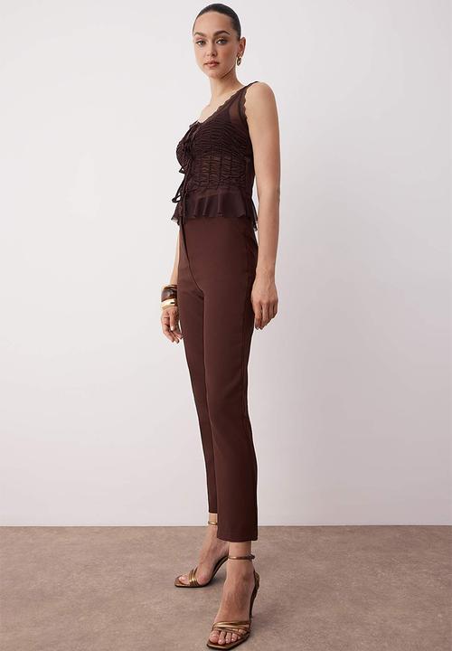Trendyol - Slim Fit Evening Trousers - Brown