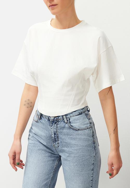 Trendyol - Crop Knitted T-Shirt - White